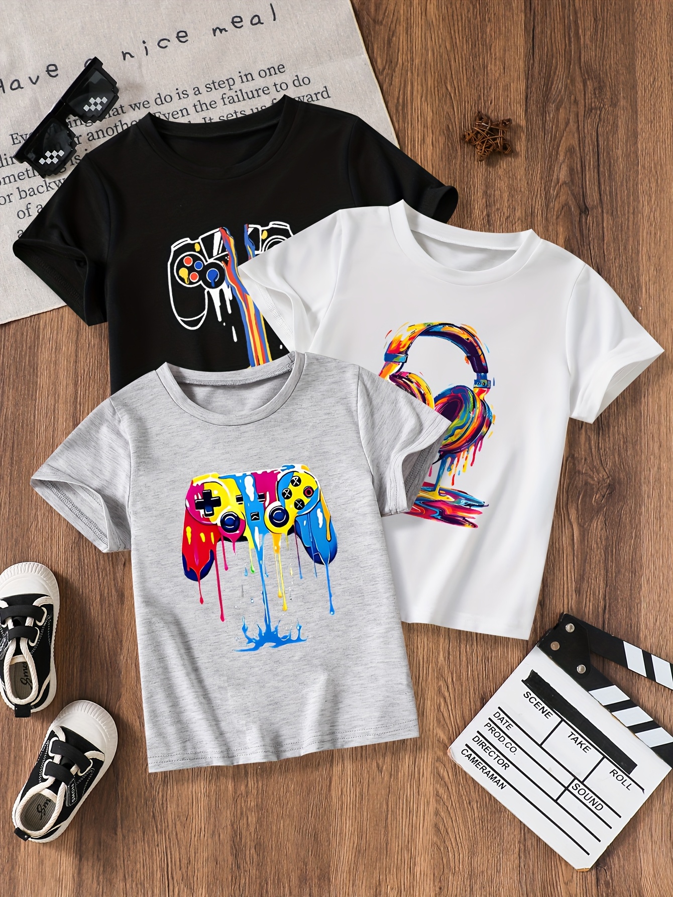 T-shirts Boys' Short-Sleeve Tee Set: Three Graphic Print Game Console Shirts