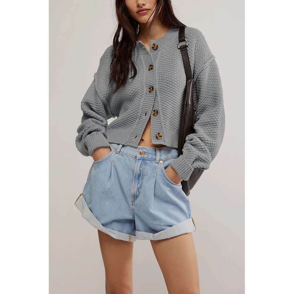 Autumn Winter New Temu Women's Fashion Loose Cardigan Knitted Single-Breasted Jacket B5