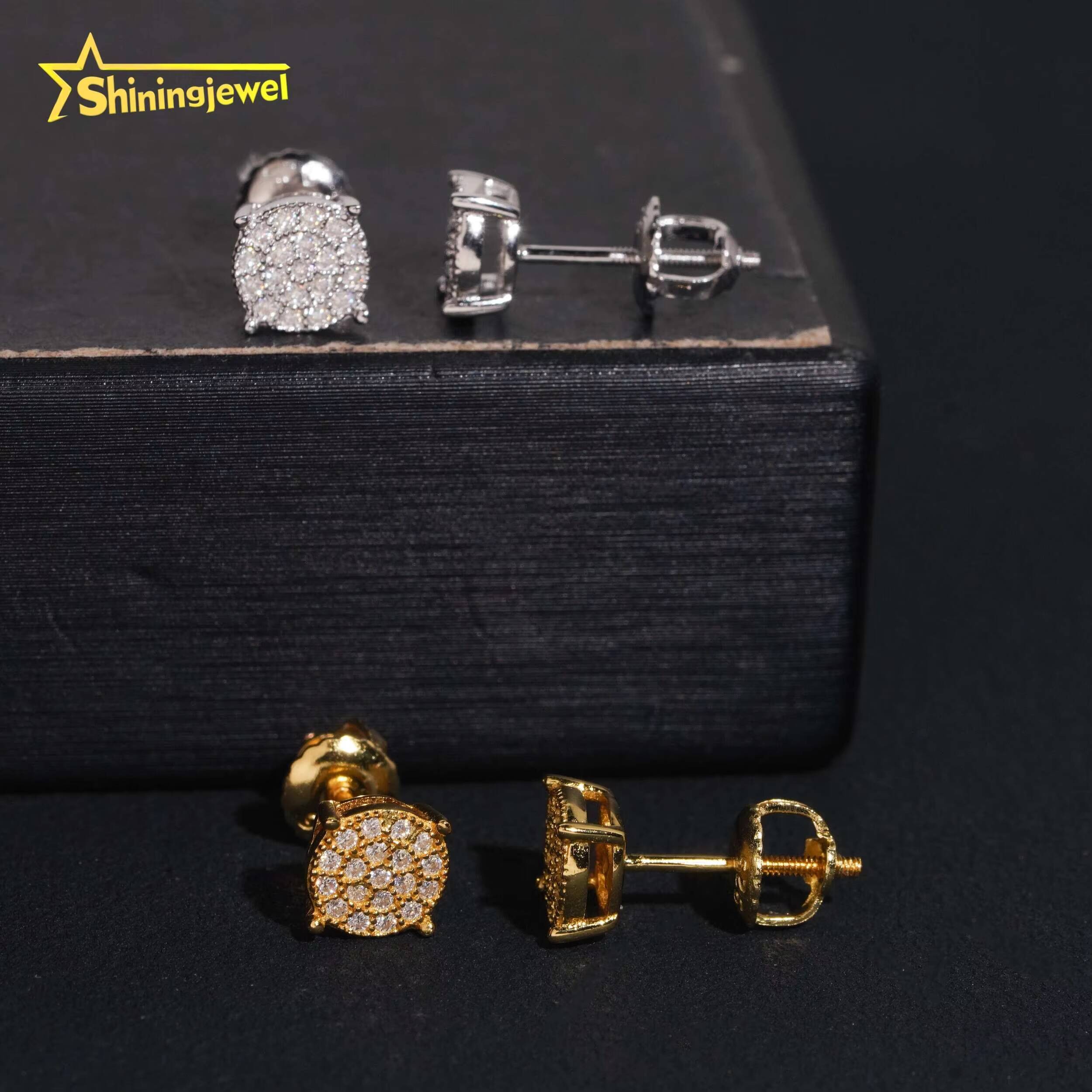 2025 new style Moissanite vvs Circle Stud Earrings Real Gold Plated Cluster Ear Studs Pass Diamond Tester Hip Hop 925 Silver