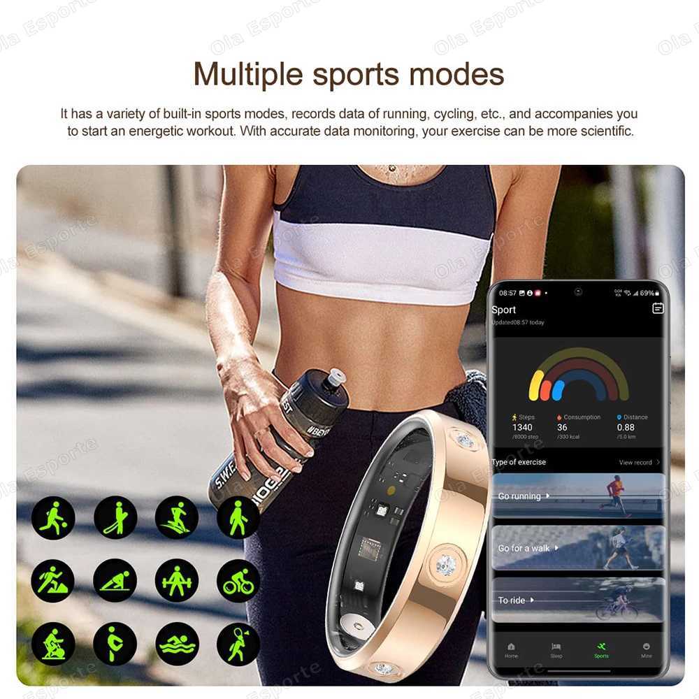 Ola Esporte Diamond Smart Ring New Couple Gift SmartRing Health Monitor Waterproof Ultra Thin Fashion Sport Ring for Mens Women W250819