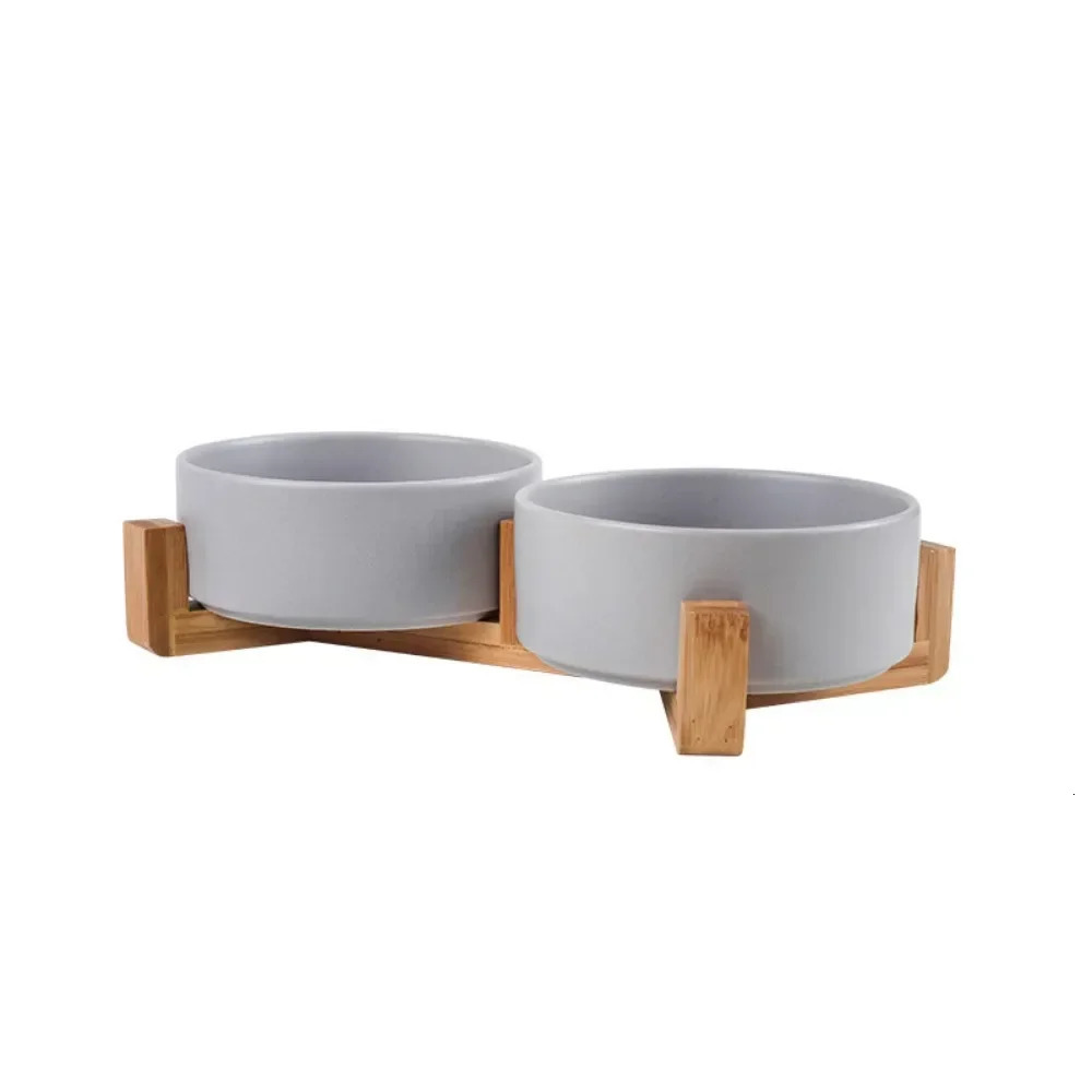 Dog Bowl Cat Bowl Ceramic Bowl Water Bowl Wooden Frame Protection Cervical Spine Tall Dog Drinking Bowl Pet Bowl Pet Supplies 250813