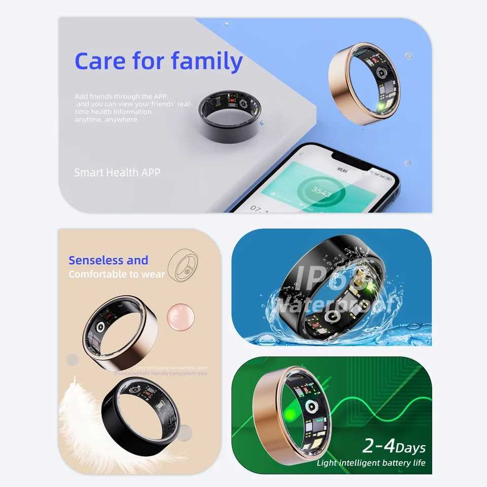 11M Smart Ring with Charging Case for Men Women Long Battery Life Health Monitor 5ATM Waterproof Multi Sport Modes W250819