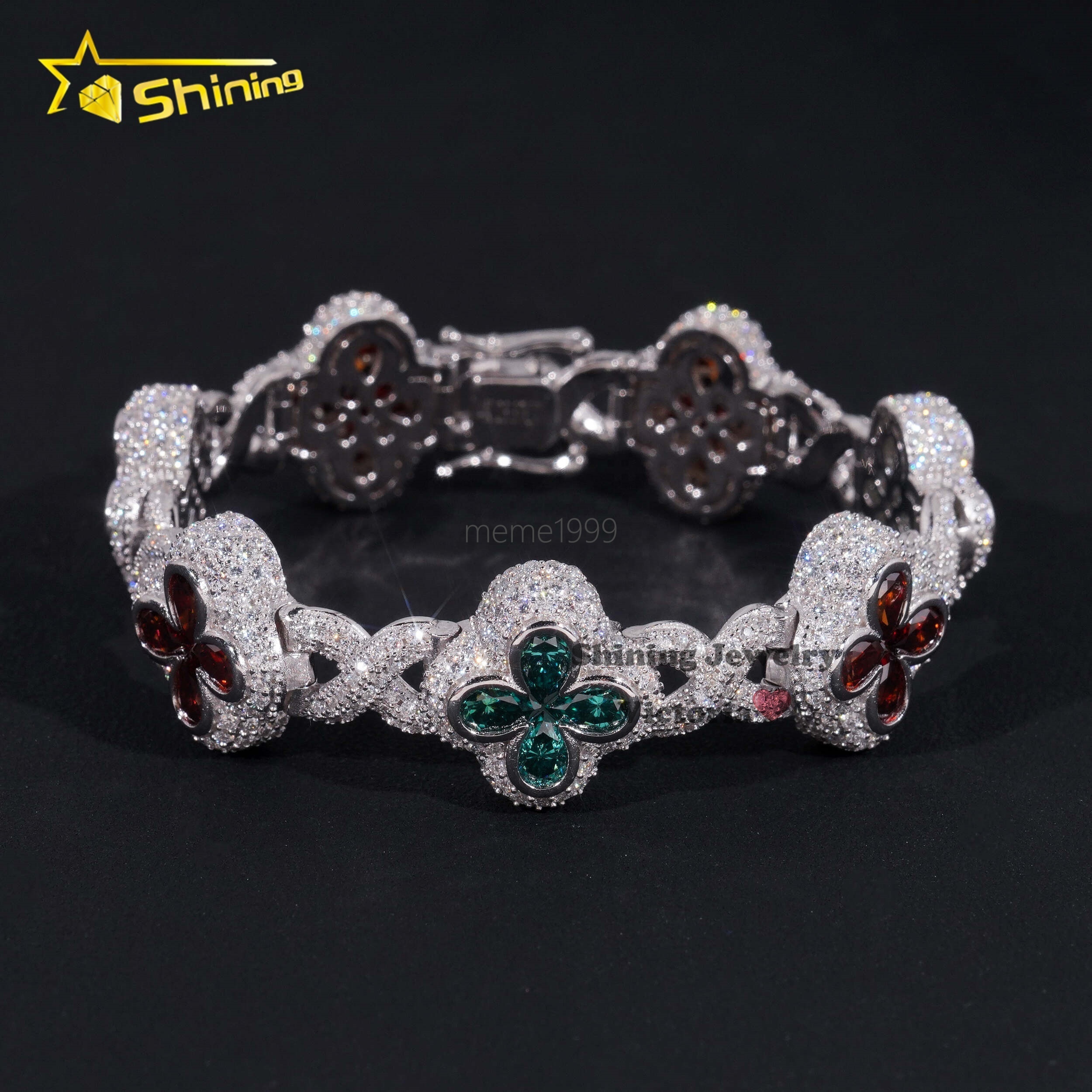 Fashion Christmas Jewelry Hip Hop Luxury Pear Colored Moissanite Diamond Clover Fancy Shape Mens Silver Cuban Bracelets