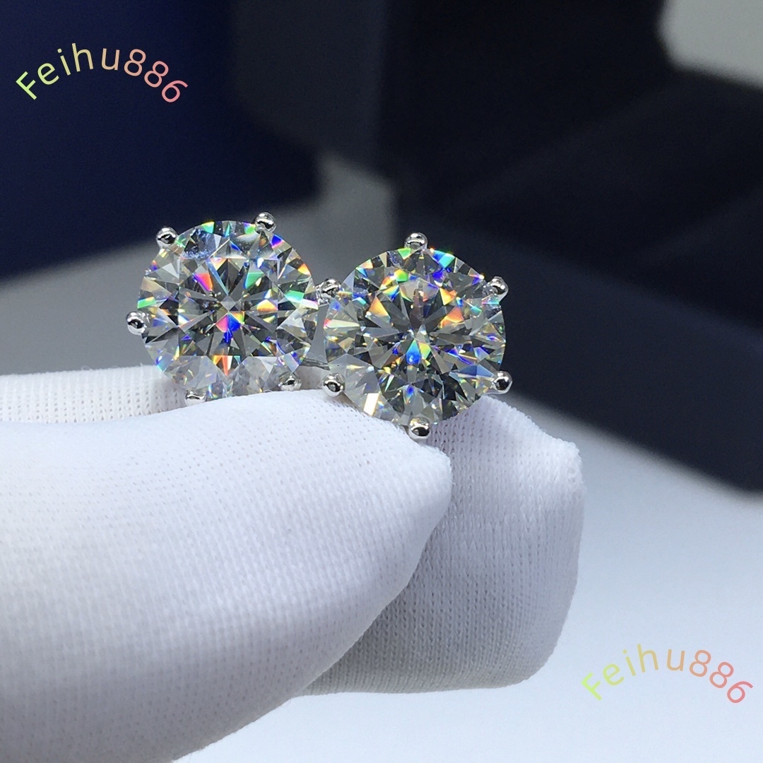 Silver 925 Original Diamond Test Past Total Round Brilliant Cut D Color Moissanite Stud Earrings for Women