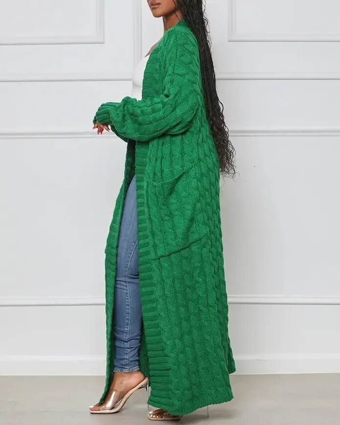 Cardigan for Women Spring Autumn Fashion Pocket n Open Front Cable Knit Casual Plain Long Sleeve Daily Longline 250819