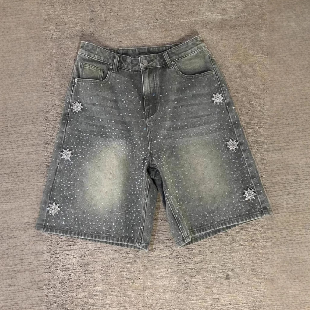American retro pants from Europe and America hip-hop hot diamond denim shorts men's pants