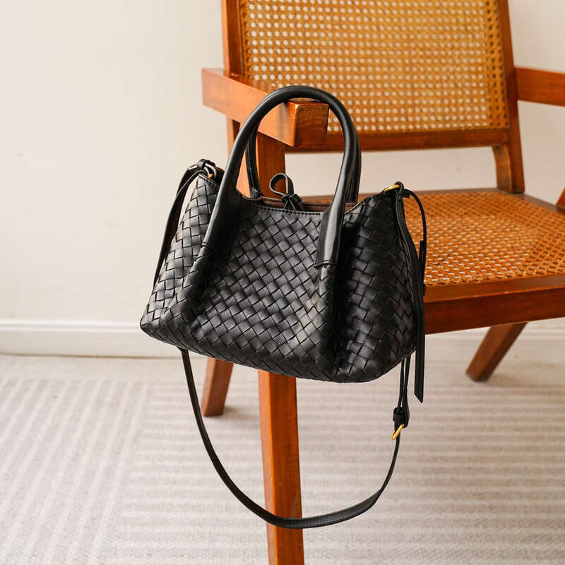 Leather Bag Women Handbag Braided Bag Light Luxury Style Woven Handbag Genuine Leather Sheepskin Women S Crossbody Handheld Dual Use Large