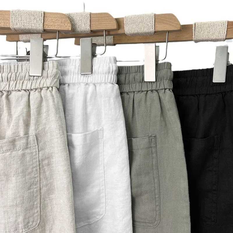 100% Linen Natural Pure Skin Breathable Summer Pure Color Fashion Linen Slim Fit Men Loose 00% Linen Straight Flax Casual Pants W250819