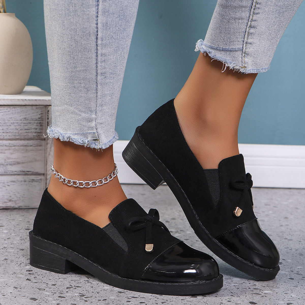 2025 New Casual Slip-On Loafers for Women, Autumn Bowknot Chunky Heel Large Size Shoes 43 ddmymoon