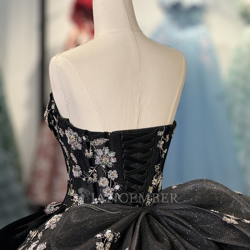 Black Shiny Princess Sweet 16 Dress Dress Quinceanera Dresses Sequin Applique Lace Tull Party Birthday Vestidos 15 De Anos