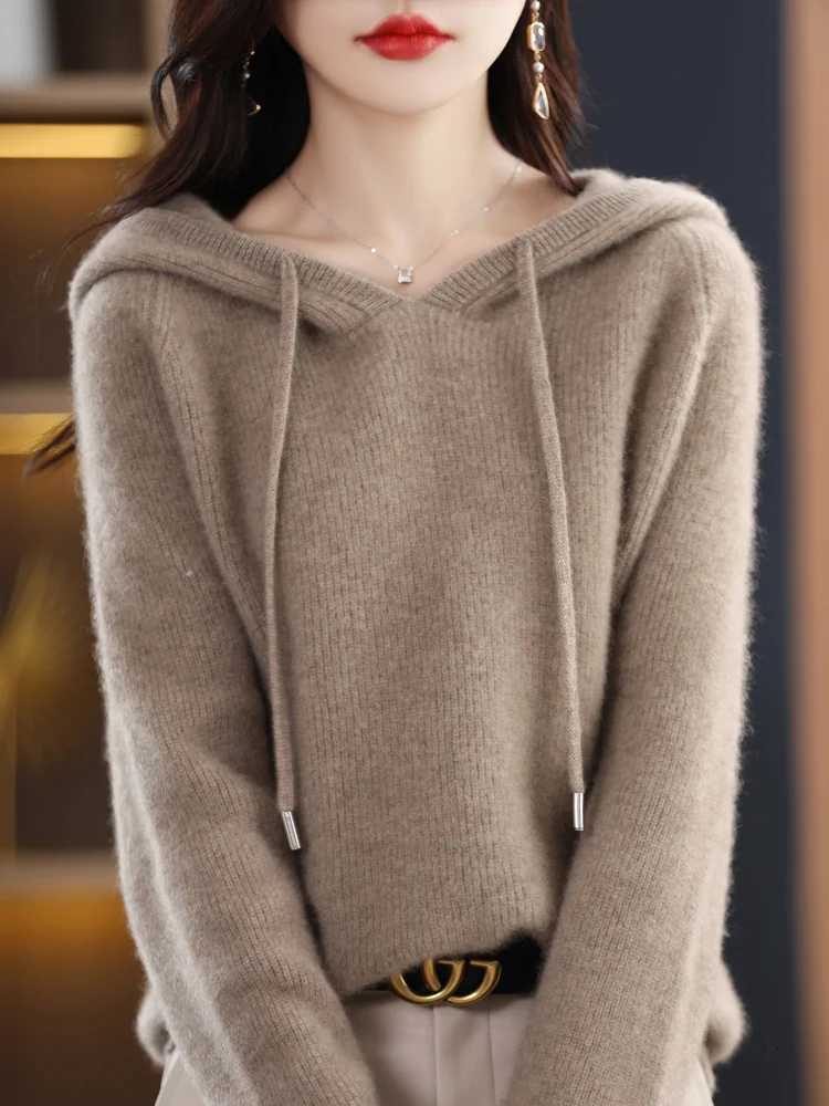 100% Merino Wool Womens Hoodie For Autumn Winter Fashion Casual Soft Comfortable Knitted Sweater XJ250819