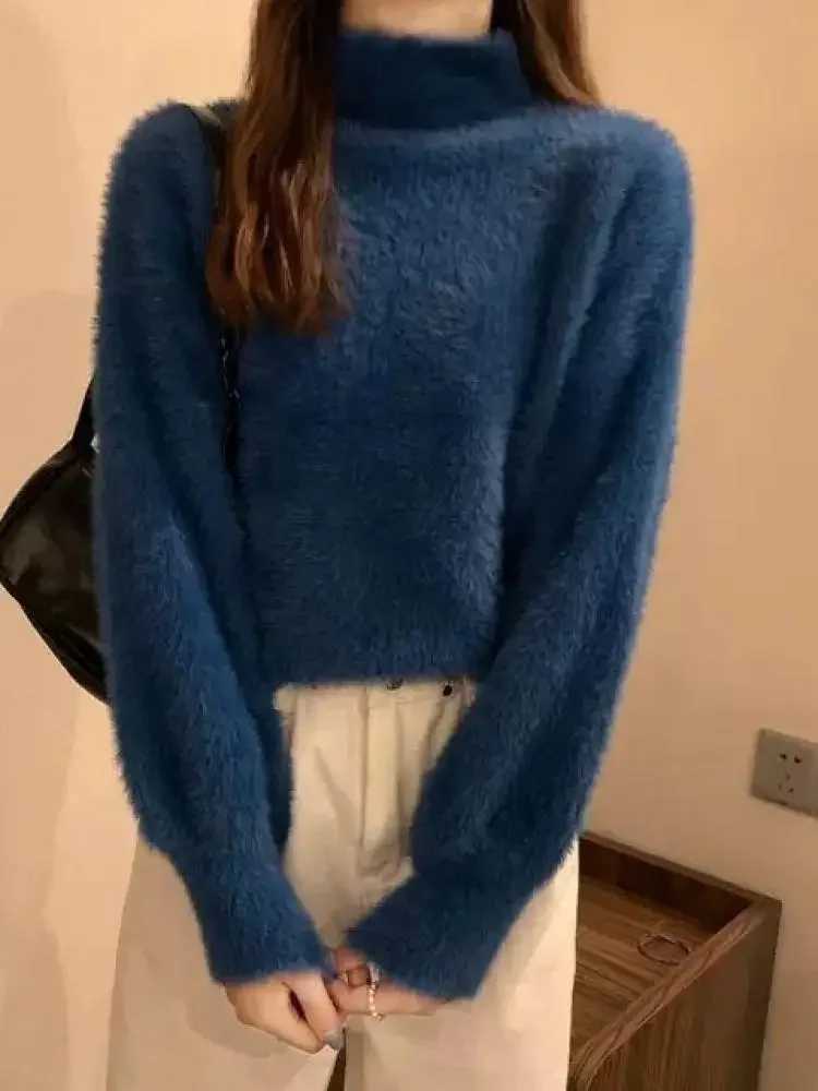 Soft Warm Tops Winter Imitate Mink Wool Hot Fleece Turtleneck Thick Elastic Casual Sweater Women Knitted Pullovers XJ250819