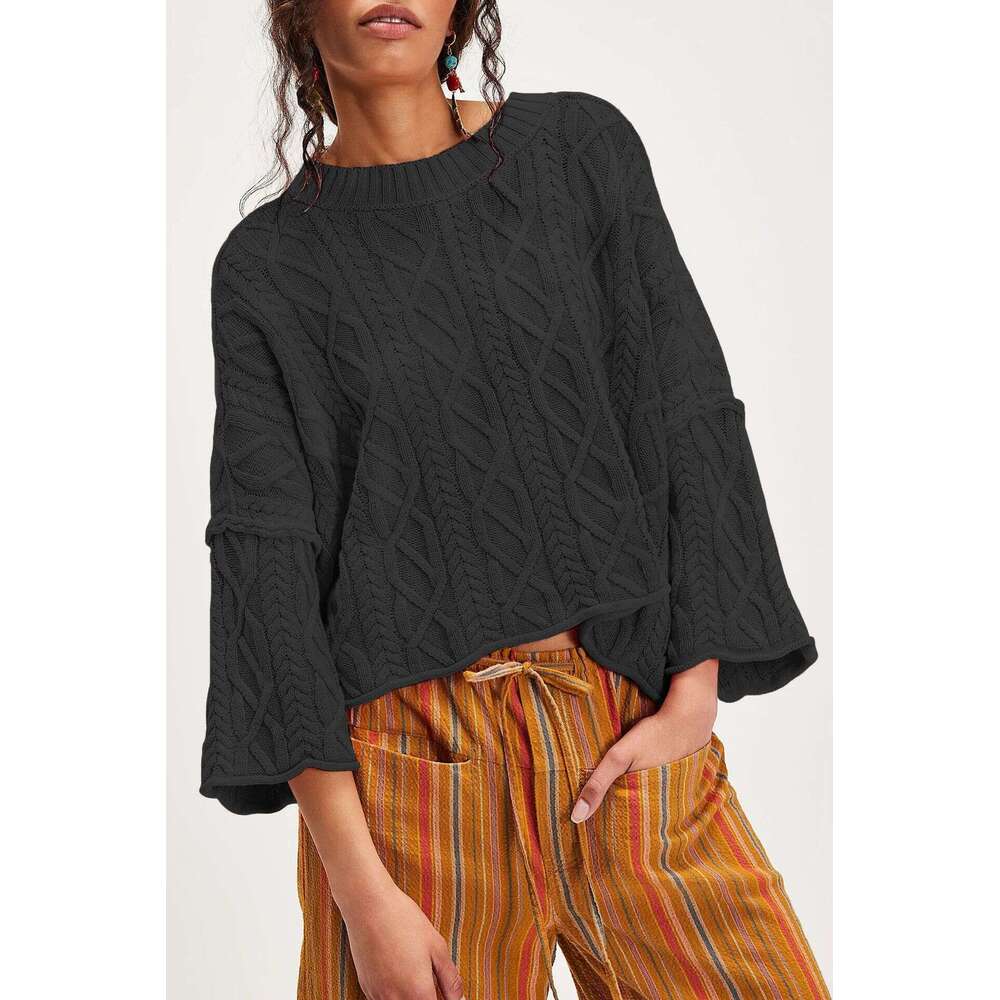 Autumn Winter New Women's Fashion Tiktok Round Neck Short Loose Knitted Sweater B3