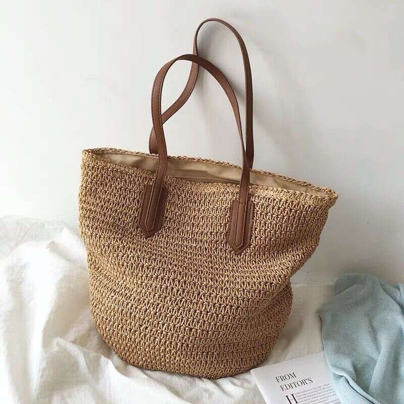 Grass French tidal beach 2024 new women's summer high-capacity rattan woven handmade tote bag