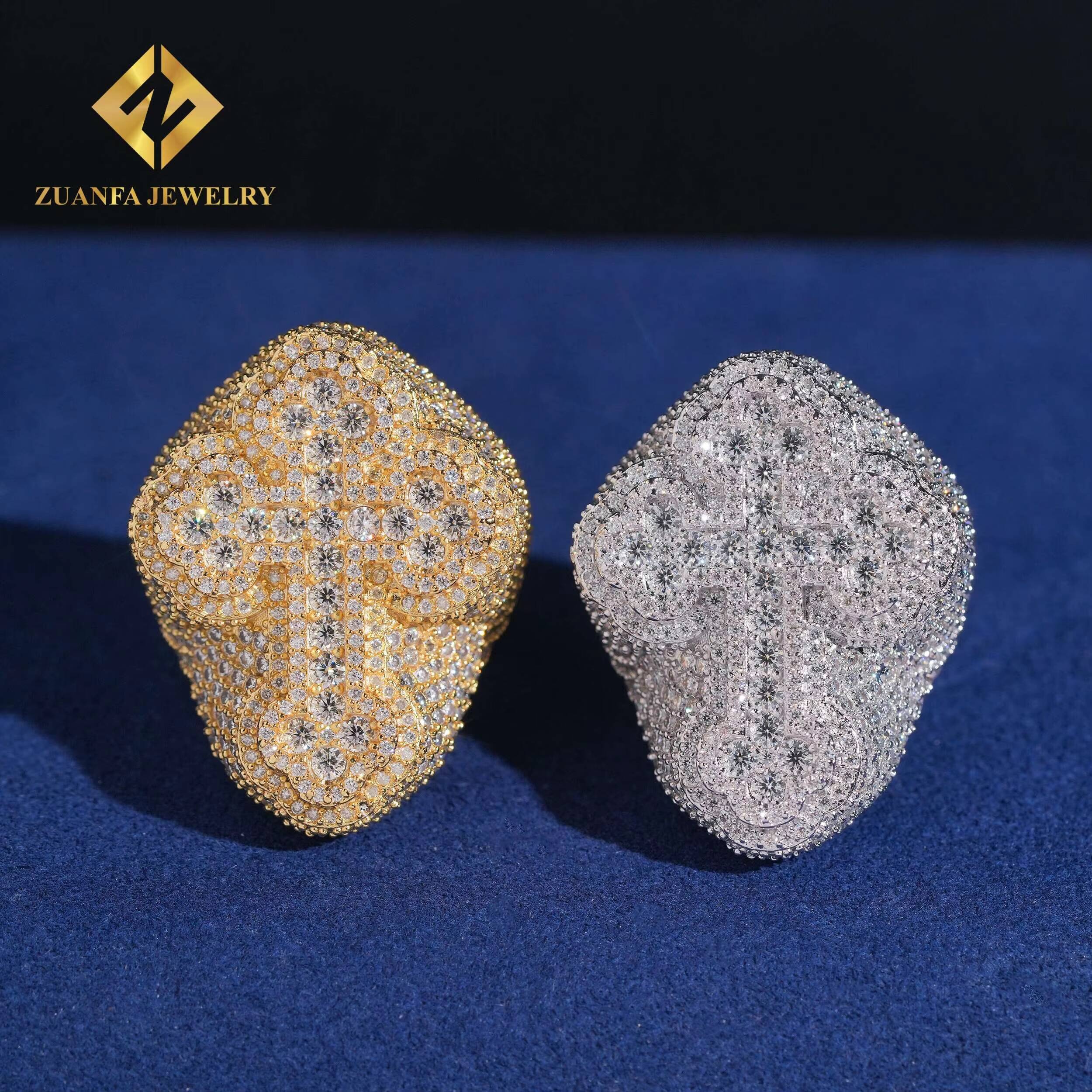 New Arrival Iced Out VVS1 Moissanite Diamond Cross Ring Fashion Hip Hop Style Men Pass Diamond Tester Custom 925 Silver GRA