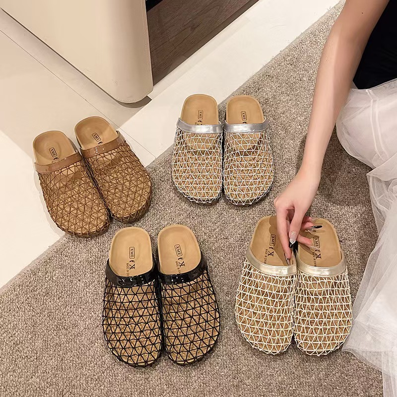 Baotou slippers Hollow sandals Designer Clogs Sandals Clog Slippers Cork Flat High Quality Fashion Summer Genuine Leather Slide Favourite Beach Casual