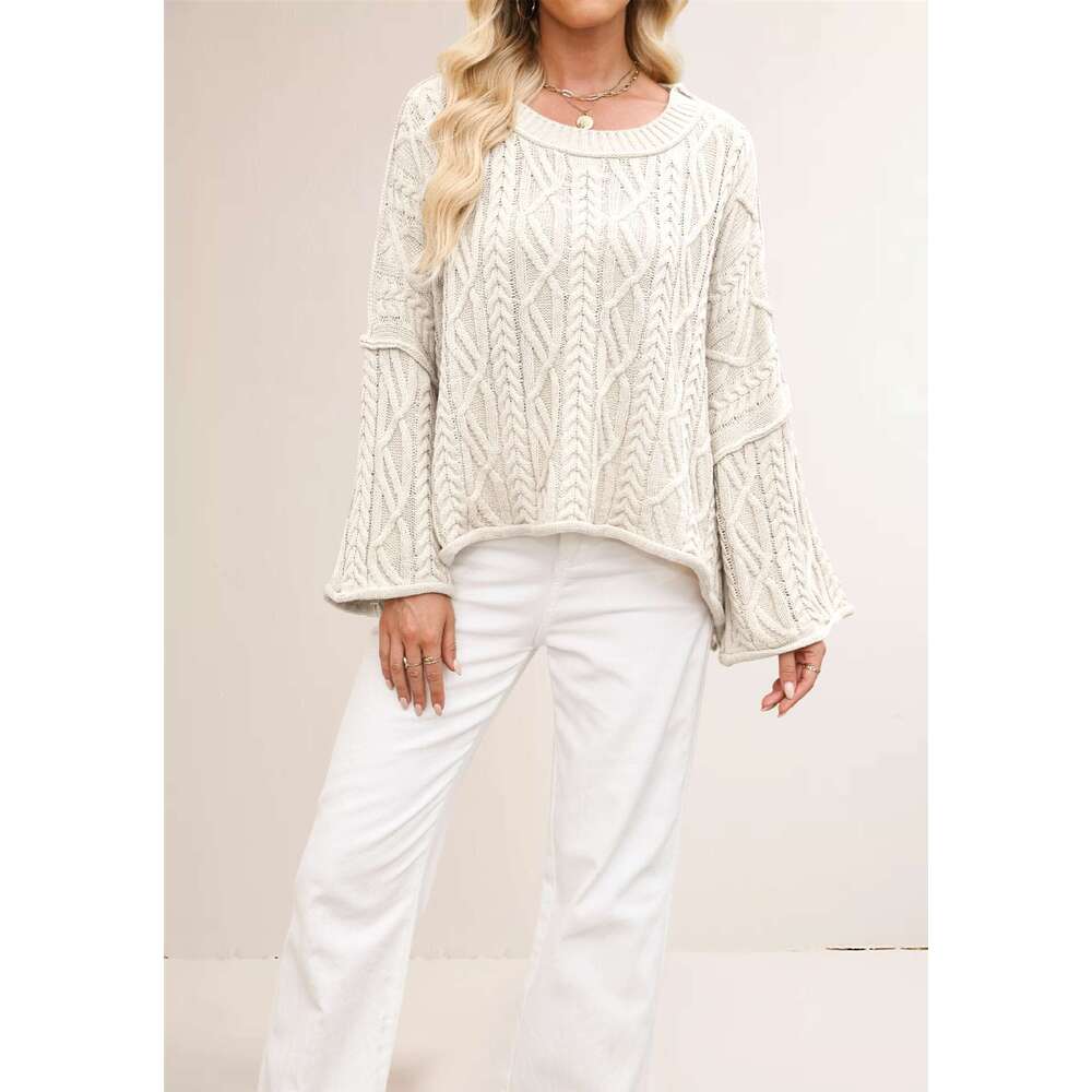New Autumn Winter Women's Clothing Plus Size Short Loose Braided Solid Color Knitted Sweater B3