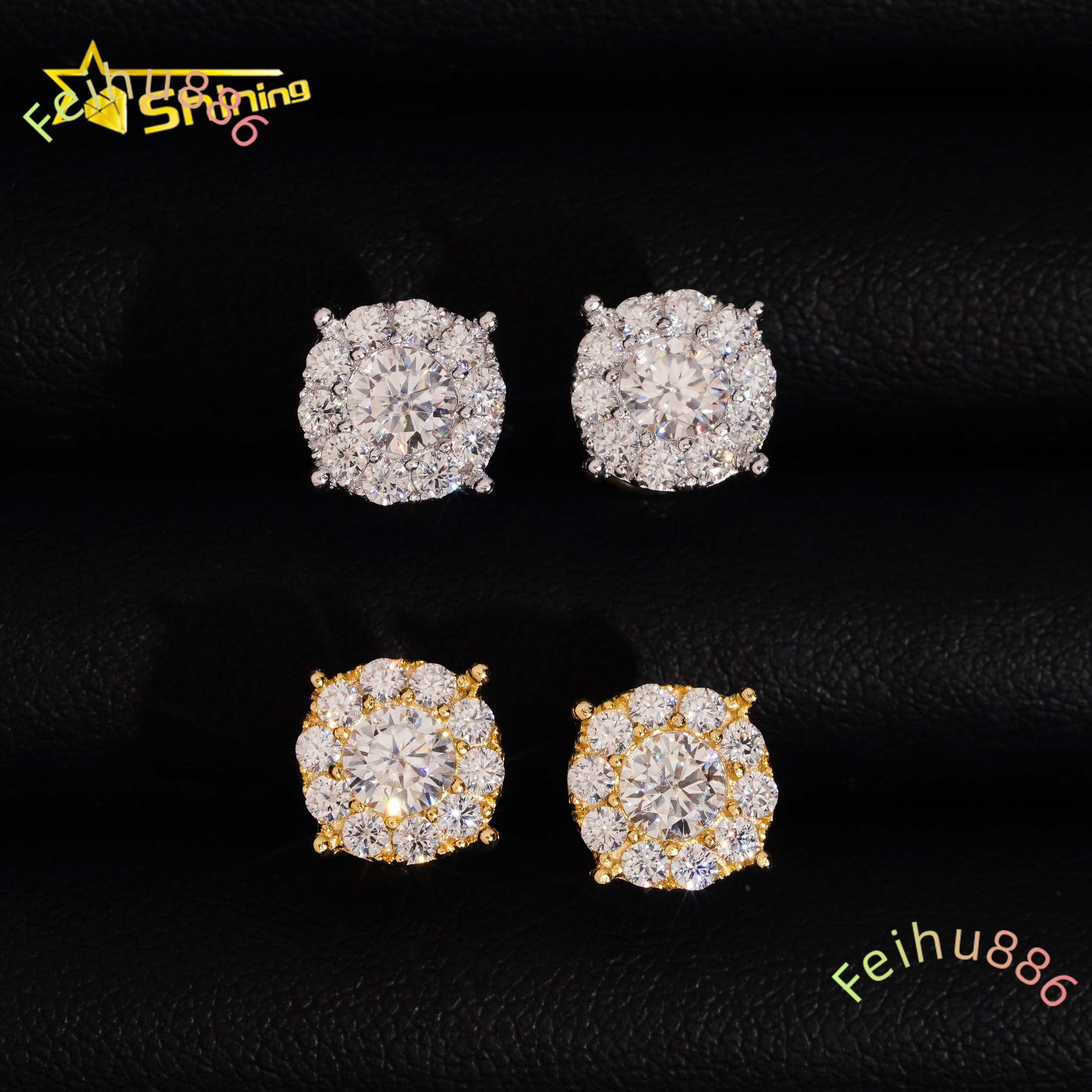 High Quality Iced Out 925 Silver Screw Back Moissanite Stud Earrings Hip Hop Jewelry Custom Rapper Moissanite Earrings