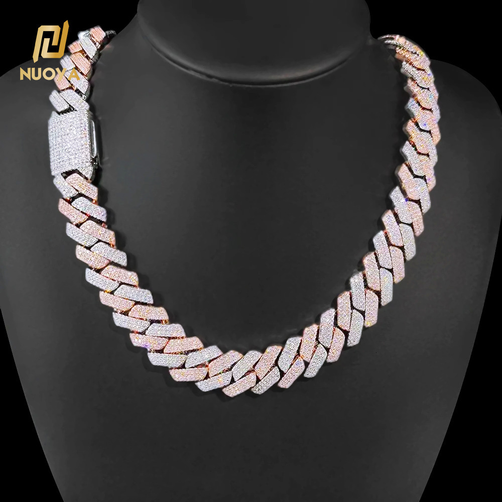 16mm Pink Silver Gold Plated Cuban Link Brass Chain Hip Hop Iced Out Diamond Bracelet Necklace Fine Jewelry for Men and Women