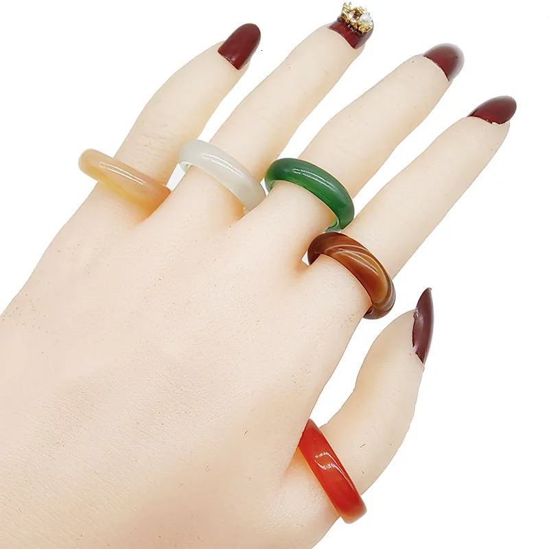 20pc/Lot Wholesale Bohemia Mix Color Agate Stone Finger Rings For Women Natural Grain Joint Ring Girl Party Wedding Gift 250815