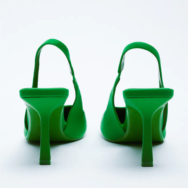 2025 Spring Summer New Pointed Thin Mid Heel Single Backless Closed Toe Sandals High Heels Green Large Size Women's Shoes 43 ddmymoon
