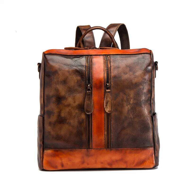 Vintage Genuine Backpack Woman Patchwork First Layer Cowhide Travel Bags Handmade Real Cow Leather Shoulder Bag