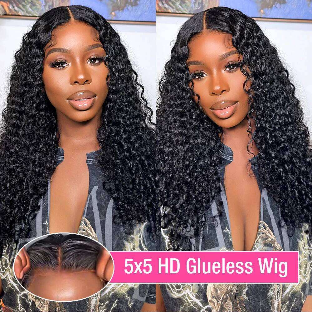 Curly Glueless Front Human Hair Deep Wave 13X6 Frontal Wig Ready To Wear Go 7X5 HD Lace Closure Wigs Sale
