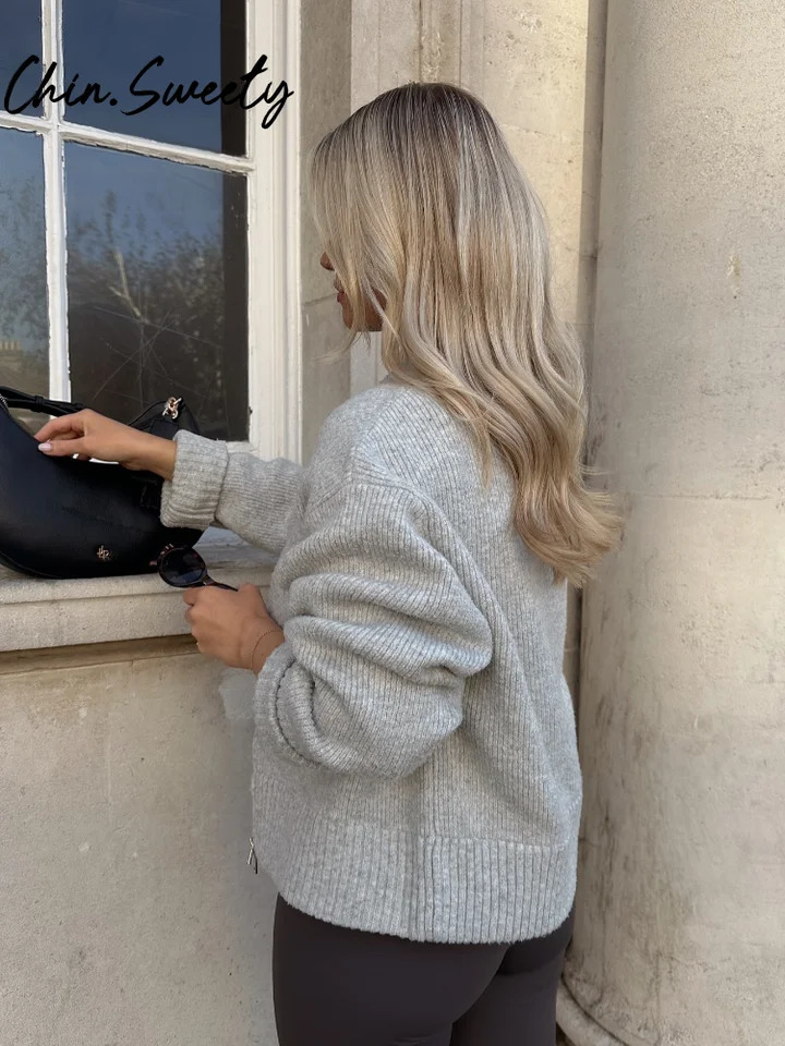 Vintage Knit Women Cardigan Casual Full Sleeve Zipper O Neck Pleated Solid Lady Sweater Autumn Fashion Female Knitwear 250819