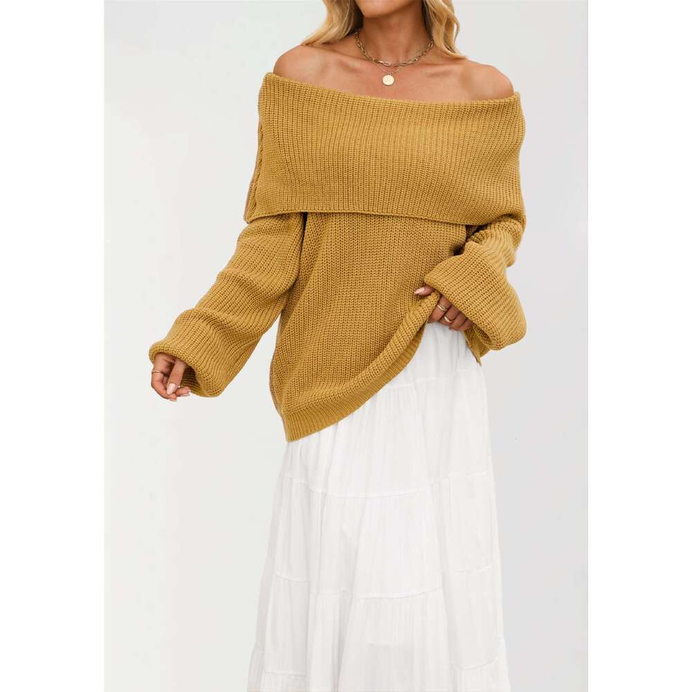 New Autumn And Winter Women's Loose Knitted Pullover Off-Shoulder Sweater B3