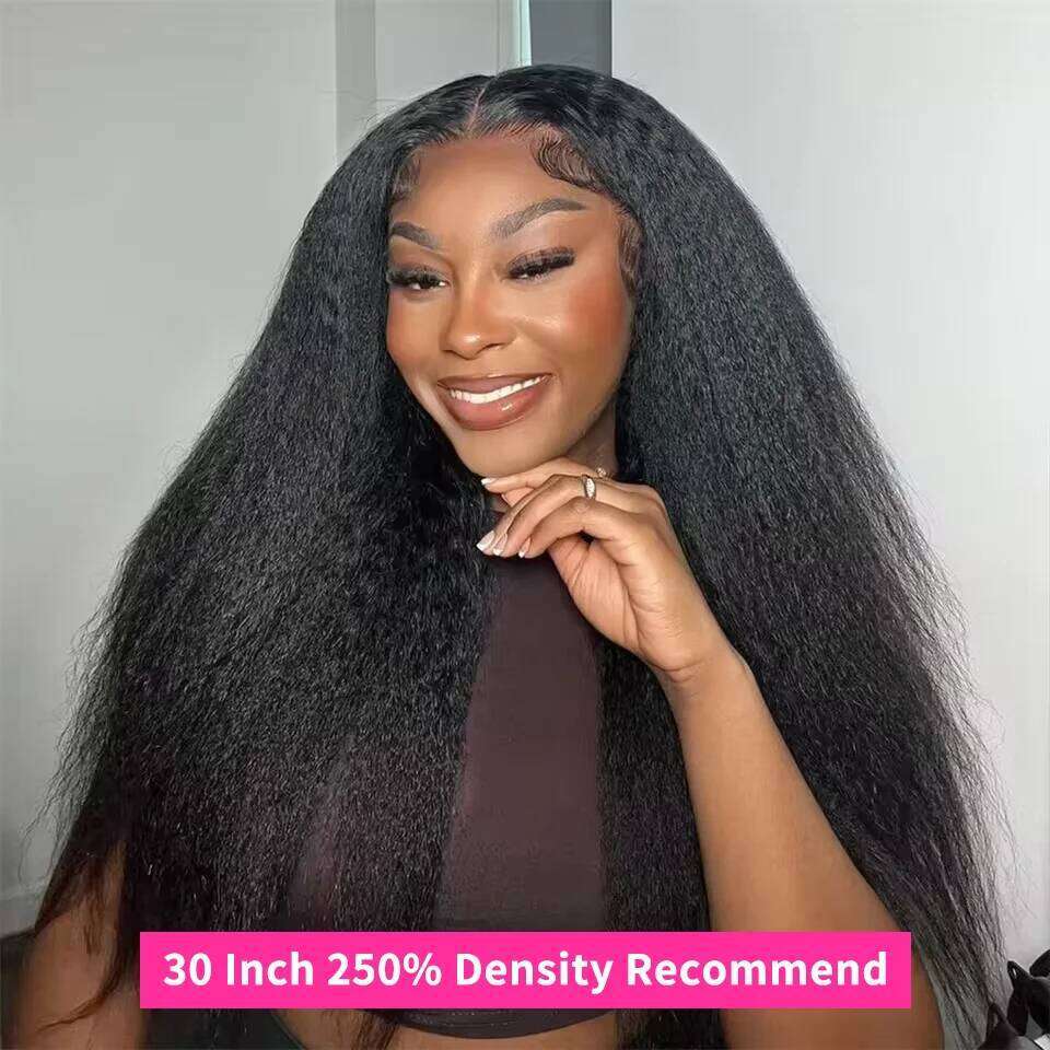 Glueless Kinky Front Human Hair Yaki Straight 13X6 Frontal Wig 7X5 HD Transparent Lace Closure Wigs