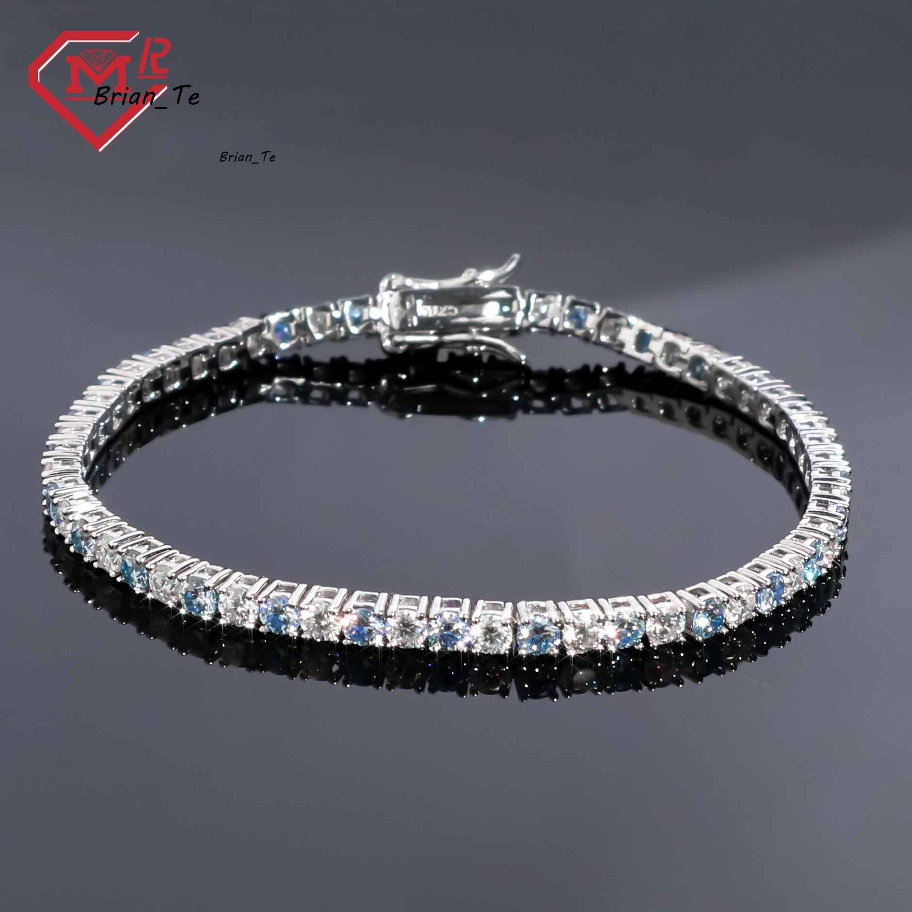 3MM Tennis Bracelet 925 Sterling Silver Luxury Blue and White Stone Tennis Moissanite Tennis Chain