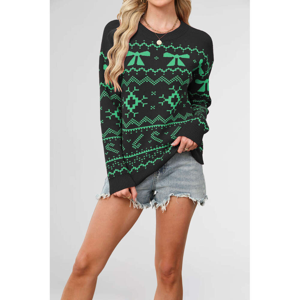 Autumn And Winter Women's Christmas Snowflake Element Sweater Casual Knitted Top B3