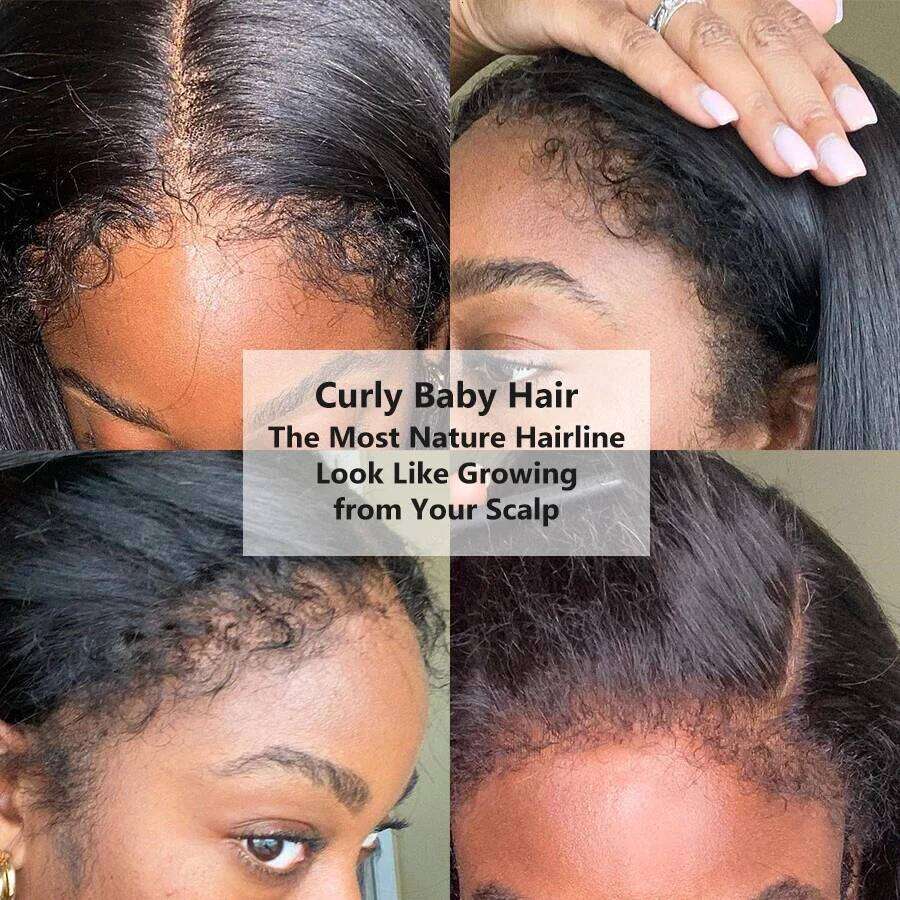 Kinky 13X6 HD Frontal 4C Edges Curly Natural Baby Wig Yaki Straight Lace Front Human Hair Wigs