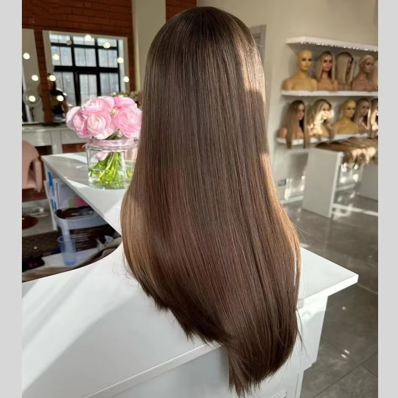 Hot Dark medium brown silk base human hair topper silky straight ombre balayage women real hairpiece 15x16cm