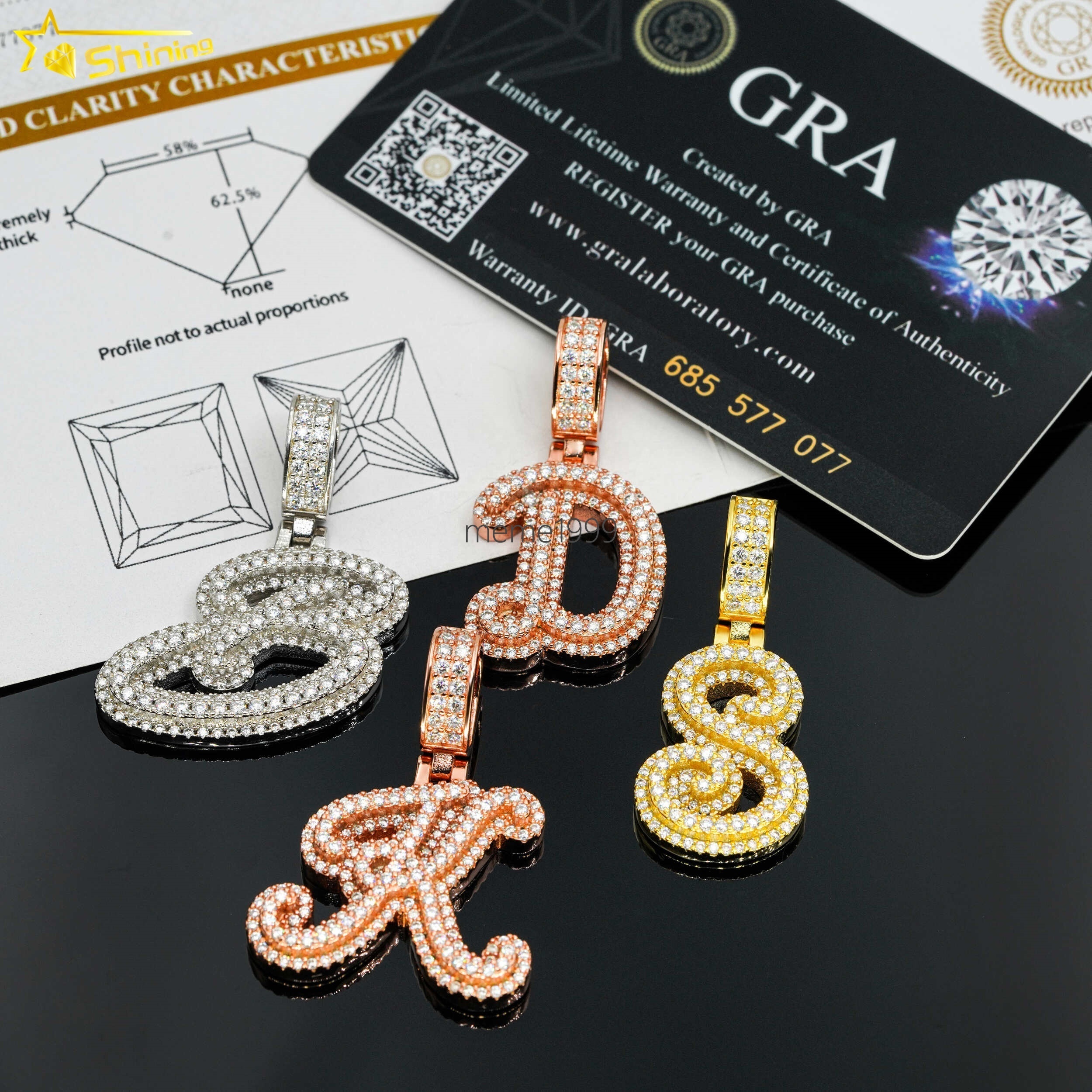 Solid Silver 925 Custom Iced Out Rope Chain VVS Moissanite Custom Initial Letter Pendant Necklace Moissanite Pendant