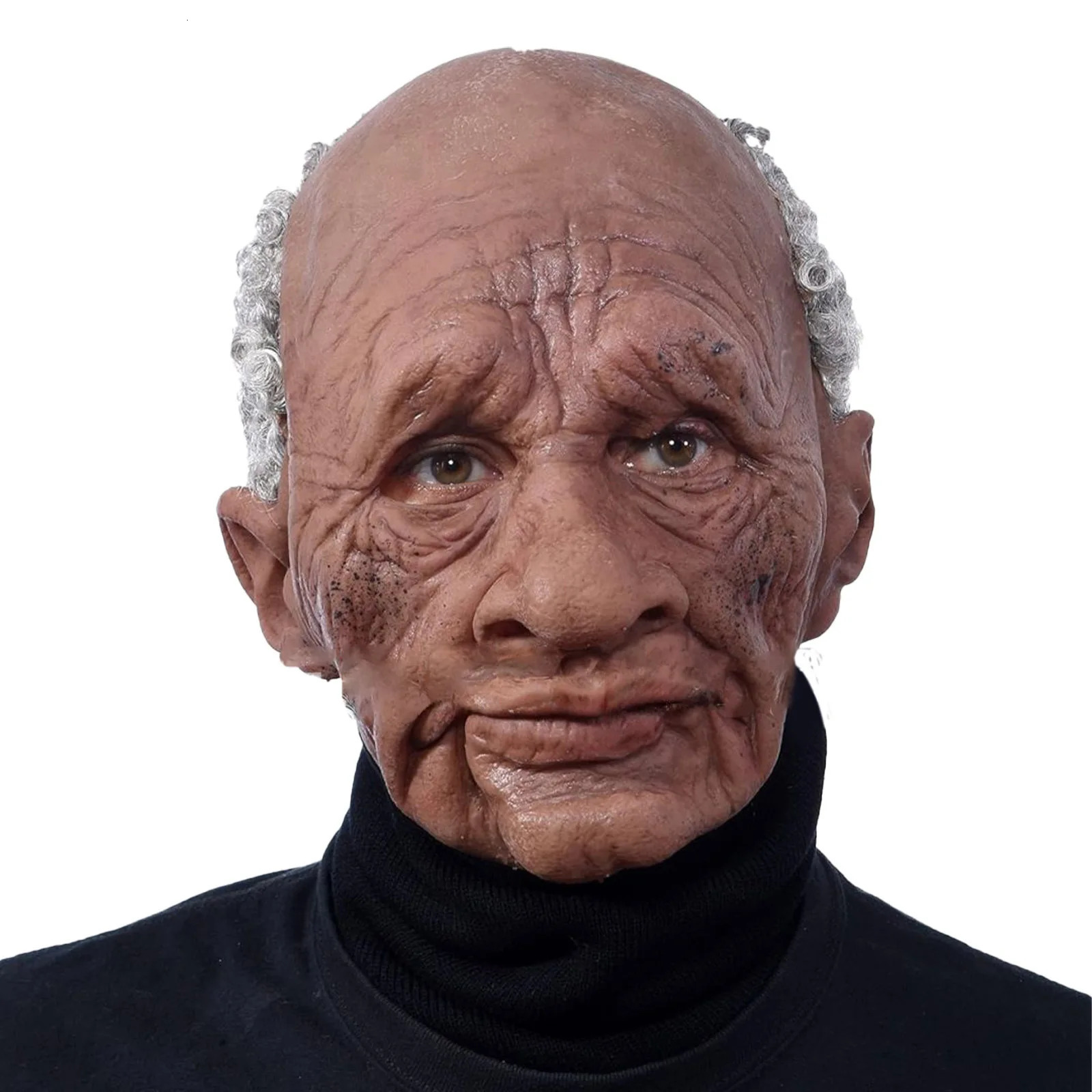 Black Elderly Woman Man Mask Wrinkle Full for Head Mask Grandpa/Grandma Face Novelty Mask Halloween Party Cosplay Props Supplies 250818