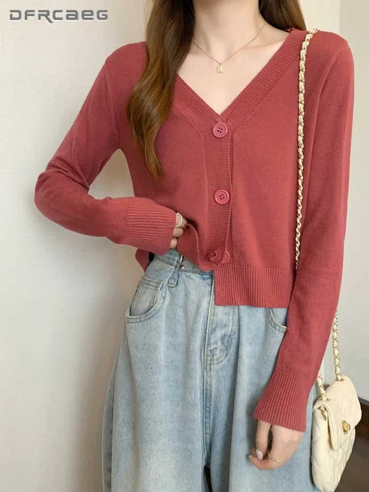 Thin Summer Yellow Cardigan Knitted Shirt Womens High Stretch Long Sleeve Casual V-Neck Sweater Tank Top Clothes XJ250819