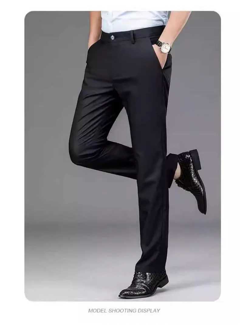 Male Smart Casual Pants Stretchy Sports Mens Fast Dry Trousers Spring Autumn Full Length Straight Office Black Navy Work Pants W250819