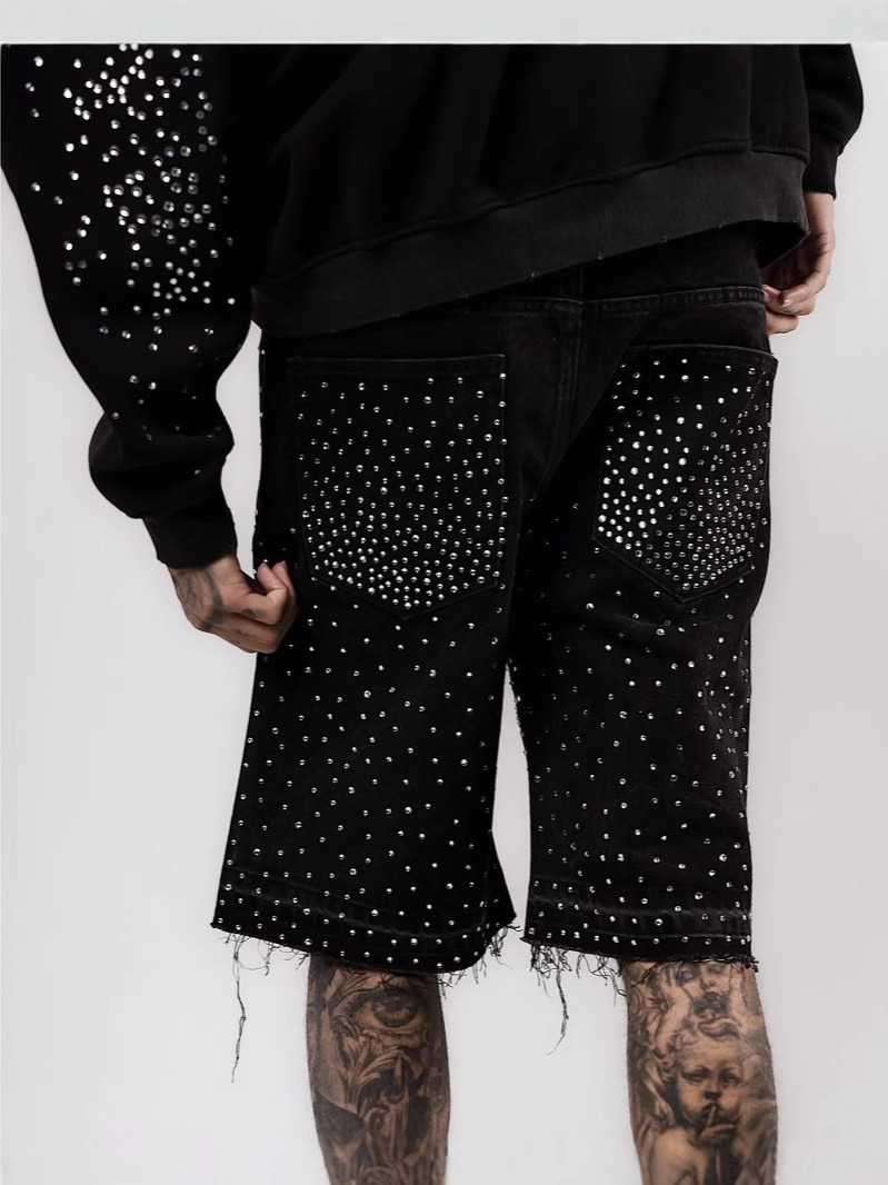 American retro pants from Europe and America hip-hop hot diamond denim shorts men's pants