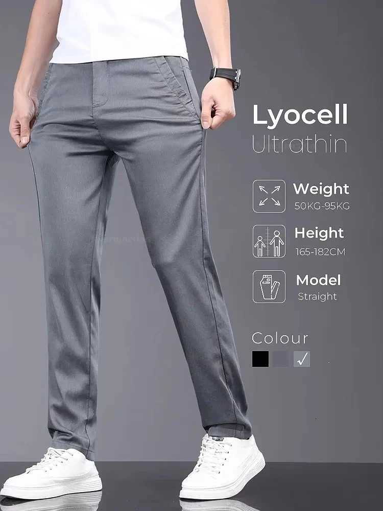 Brand Men Pants Soft Stretch Lyocell Fabric Summer Clothes Casual Pants Thin Elastic Waist Business Slim Trousers Men W250819