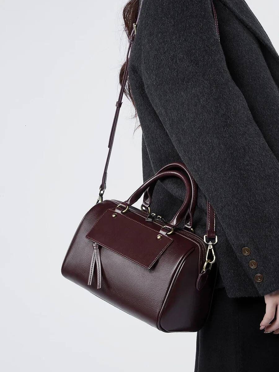 100% Genuine Leather Boston Korean Style Handbag Ladies Fashion Shoulder Cowhide Crossbody Bag For Women