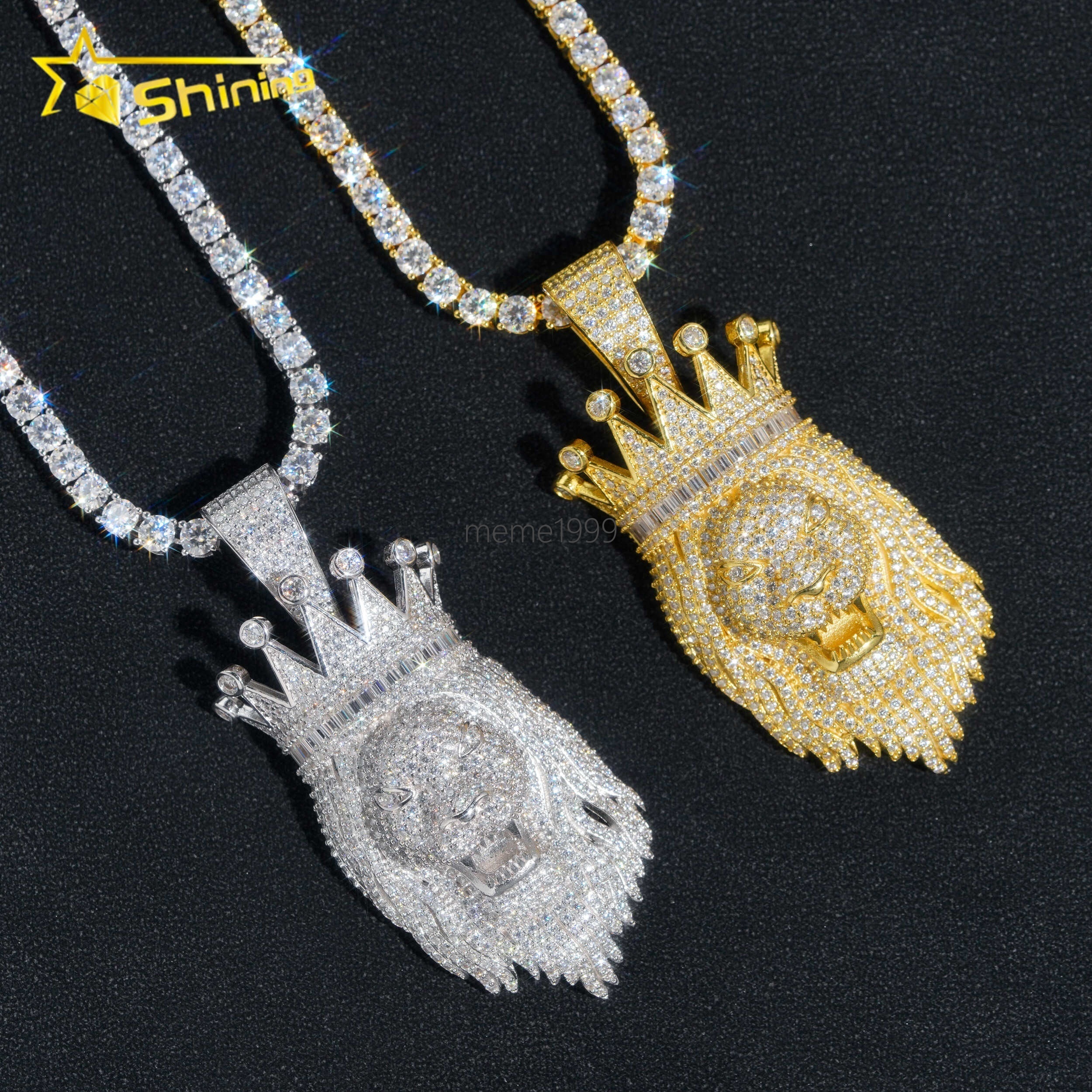 High Quality 925 Sterling Silver Hip Hop Big Moissanite Lion Head Custom Iced Out Pendants
