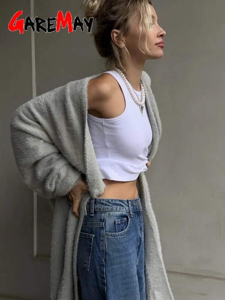 Oversize Long Cardigan for Women Autumn Sleeve Womens Sweater Vintage Solid Loose Knitted Female Fluffy 250819