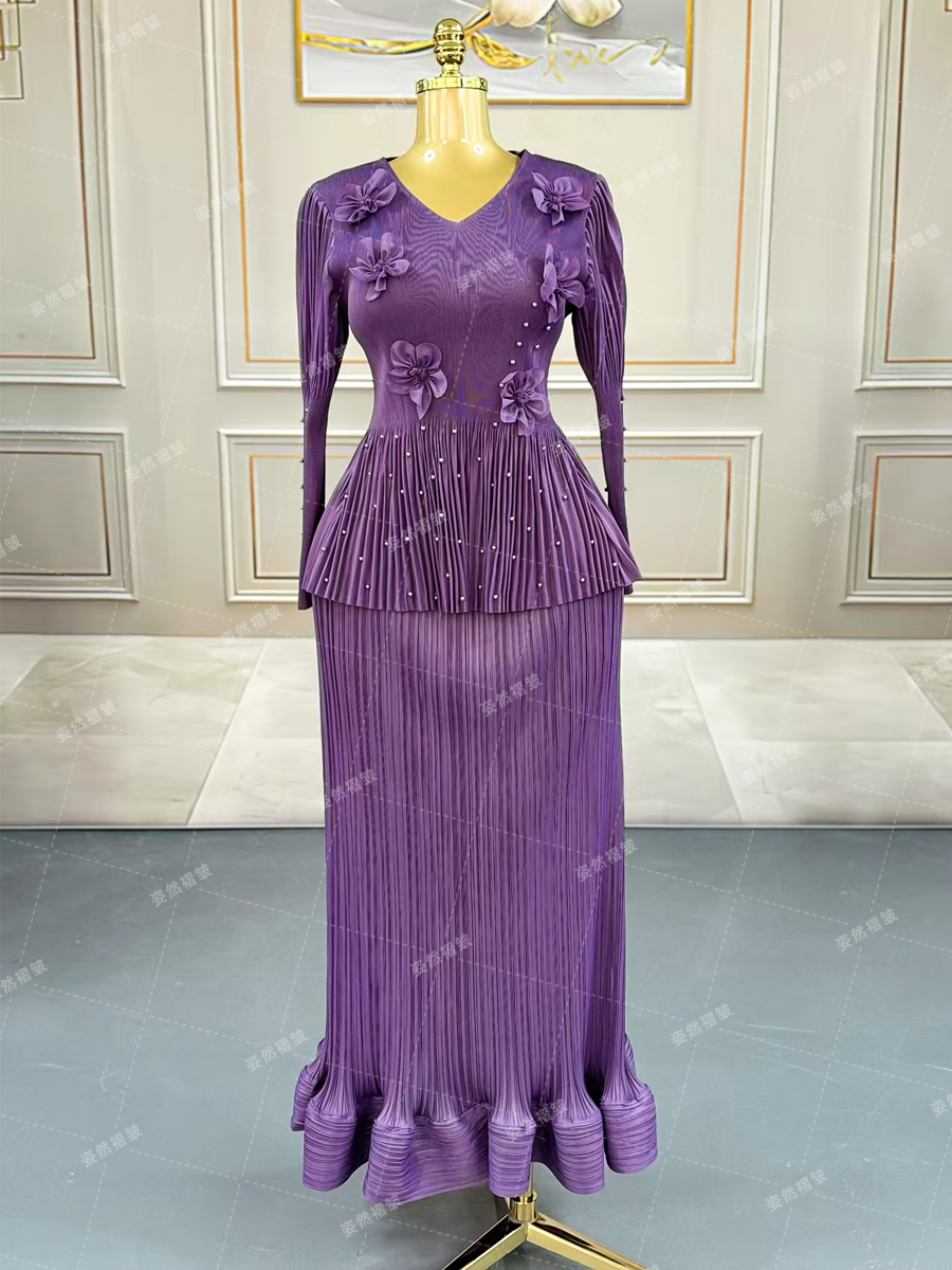 Women's Dresses Chic Floral Patterned Long Sleeve Gown with Decorative Fringe Accents 25105