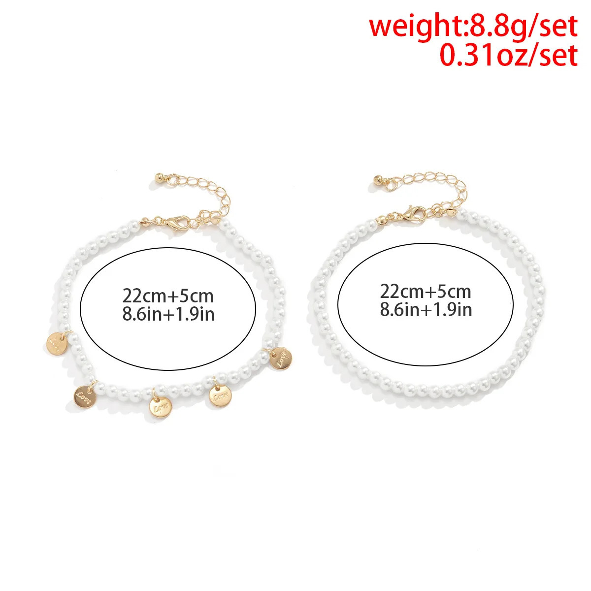 Vintage Round LOVE Engraved Pendant Anklet Womens Multilayer Pearl Beaded Anklets Girls Fashion Jewelry 250815