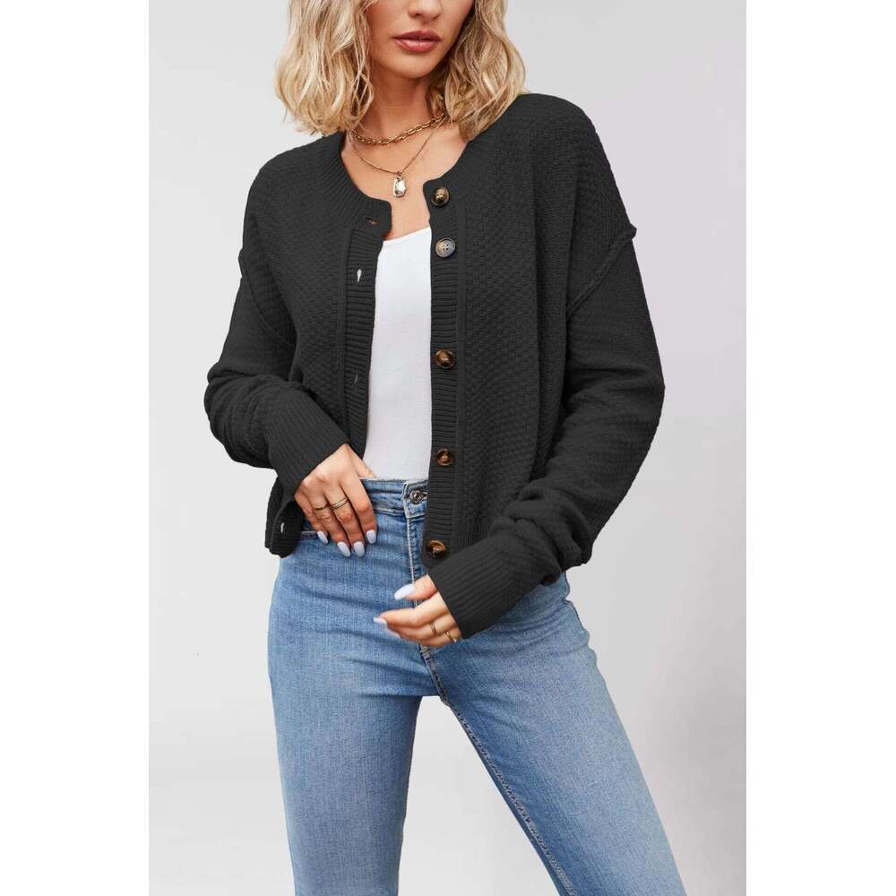 Autumn Winter New Knitted Cardigan Women Women's Clothing Single Row Button Commuter Sweater Coat B5