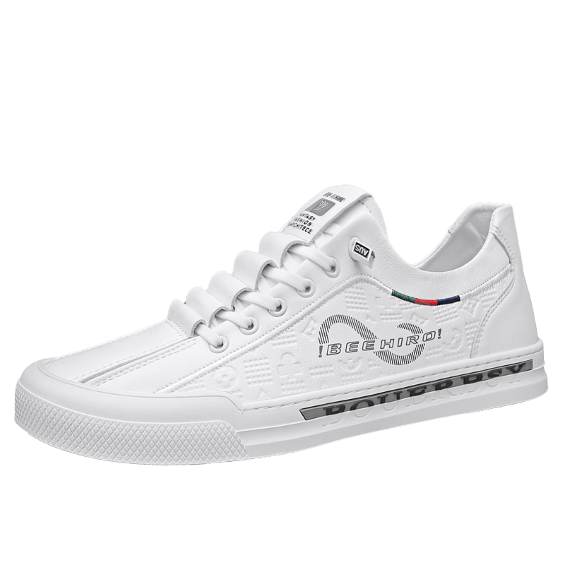 Men's shoes spring and summer new genuine leather breathable high-end sense of printed shoes leisure sports white shoes