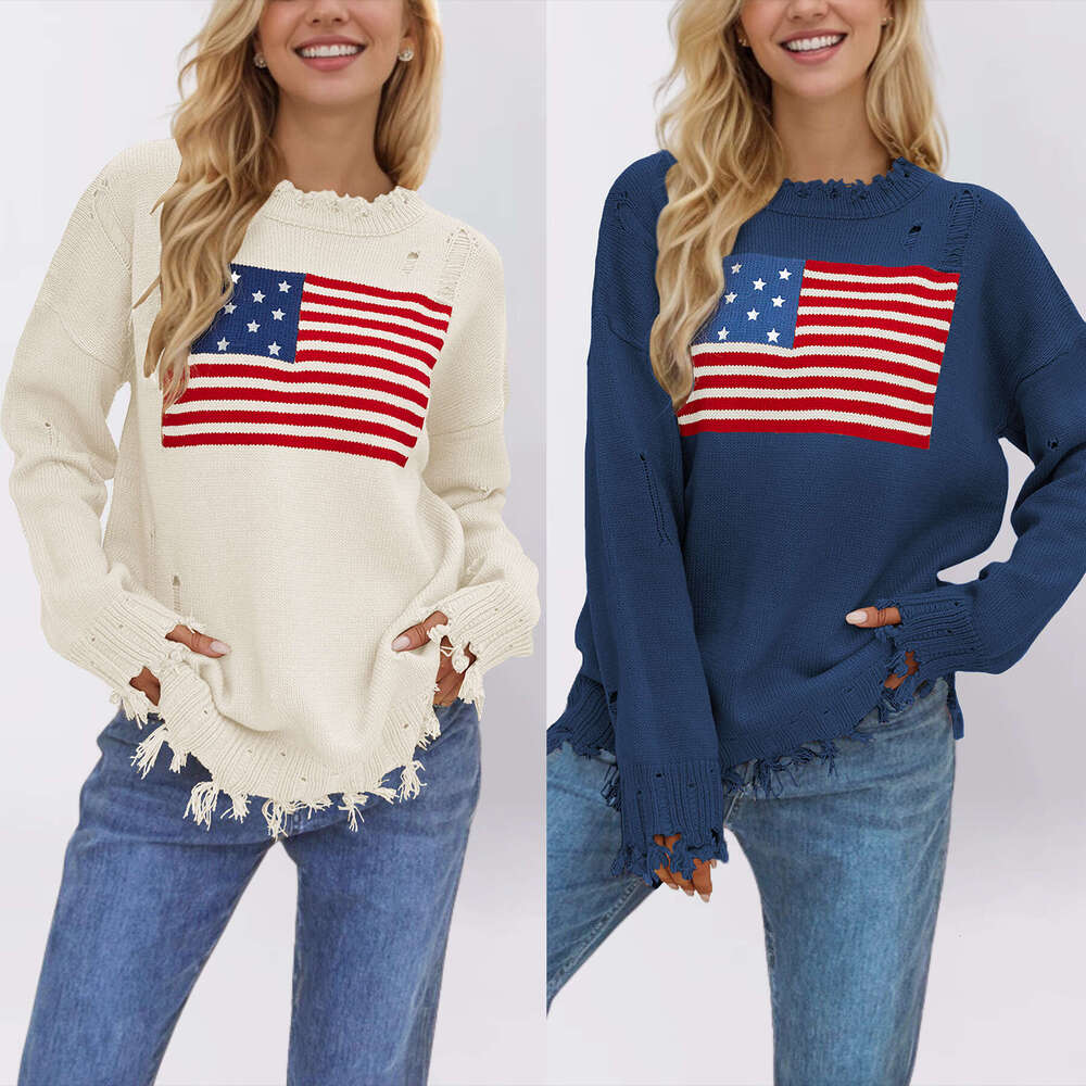 Autumn Winter New Round Neck Independence Day Fashion Sweater For Women B5