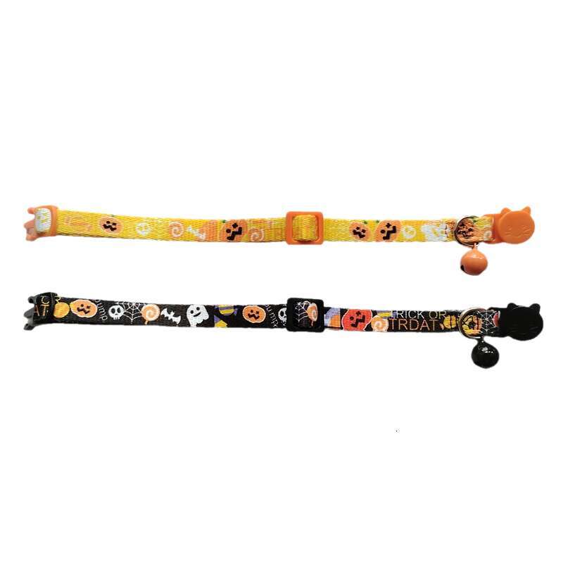 New Halloween Supplies Cat Collar Printed Kitten Neck Bell O Ring Adjustable Pet Neckband Necklace