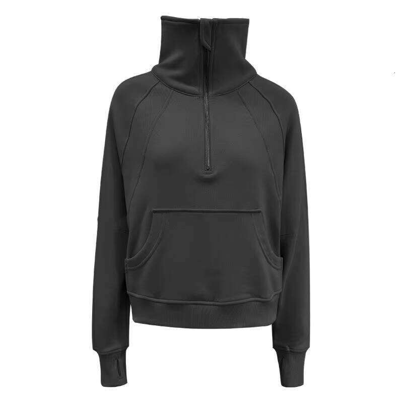 Women's Autumn Winter Casual Hoodie Breathable Active Tops Loose Sweatshirt with Half-Zipper and High Stand-Up Collar